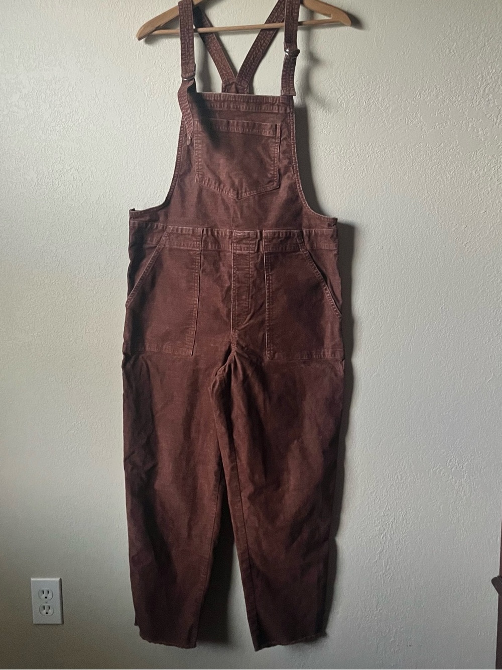 Aerie Brown Corduroy Straight Fit Overalls